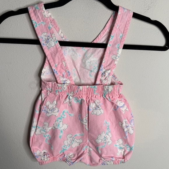 Vintage OshKosh B'Gosh Infant 3-6M Pink Bunny Print Romper Overalls Cute Summer - Picture 2 of 4